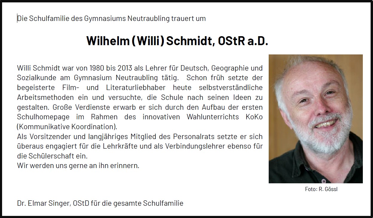 Nachruf Willi Schmidt